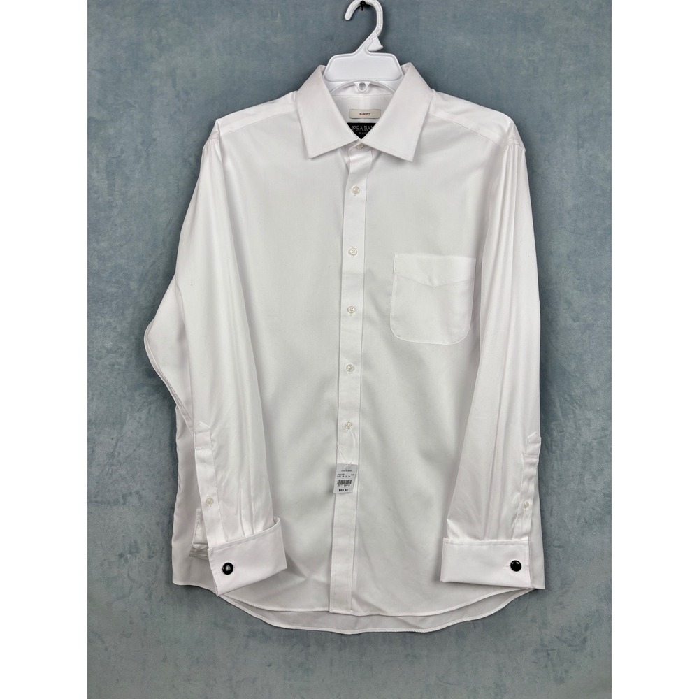 Jos. A. Bank Traveler Dress Shirt Mens 16.5 34 Slim Fit White French Cuff Shirt